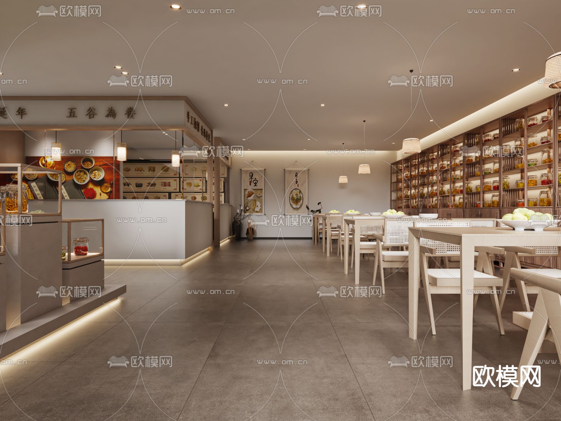 素食餐厅 药膳3d模型下载（渲染图1）