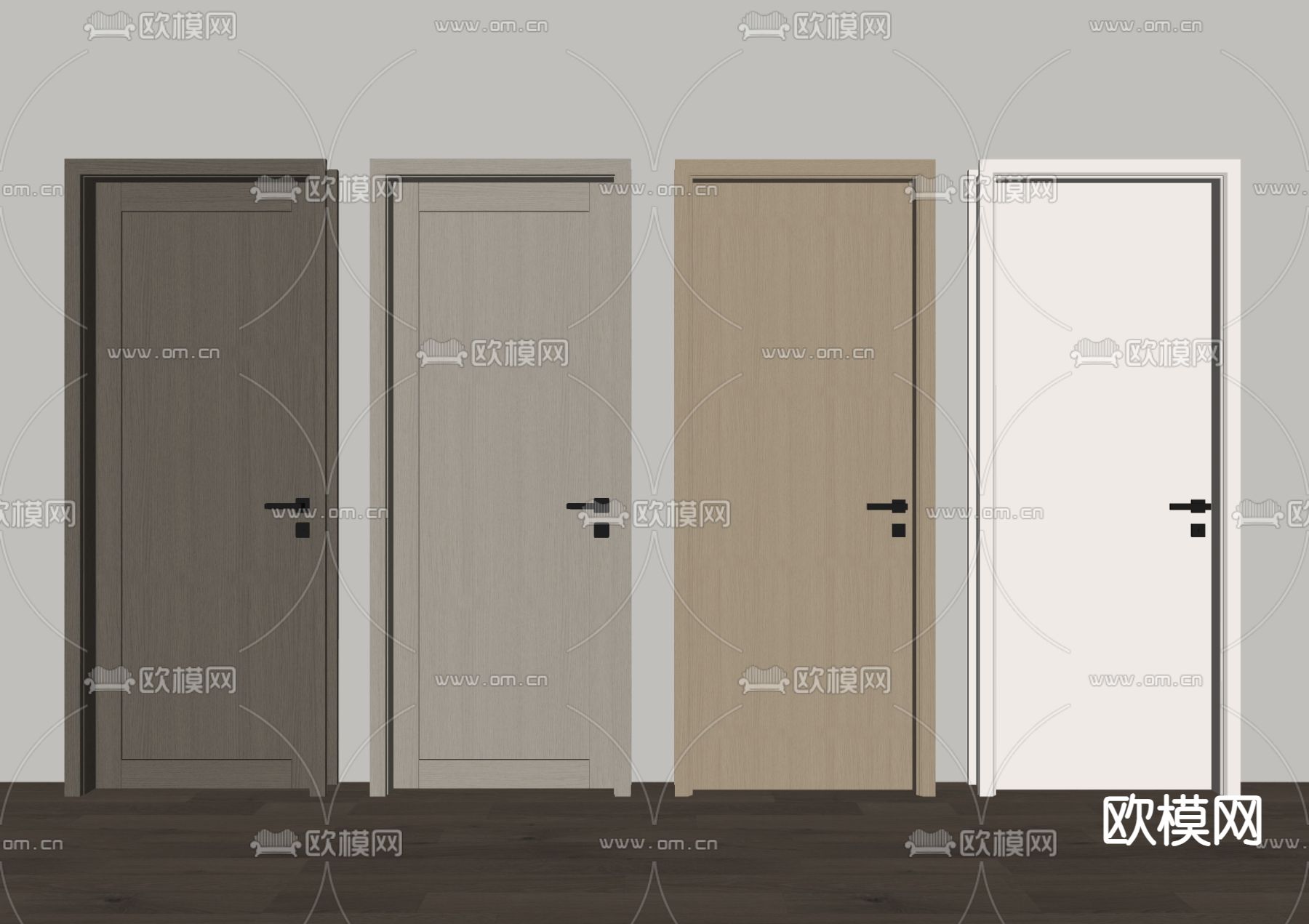单开门 木门 卧室门su模型下载（渲染图2）