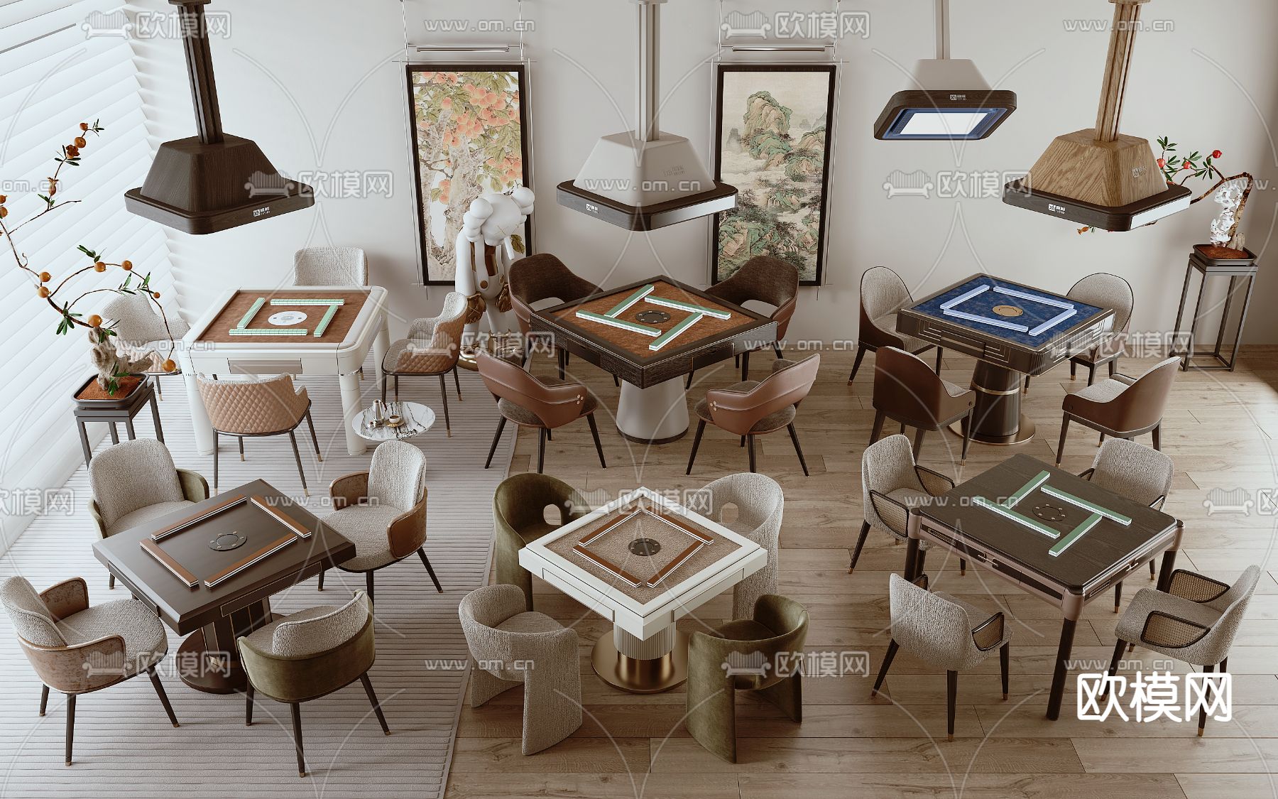 麻将桌 棋牌桌 吸烟灯3d模型下载