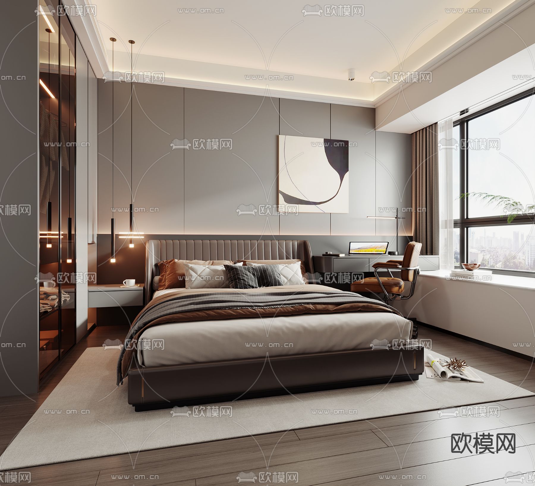现代卧室 主人房3d模型下载（渲染图1）