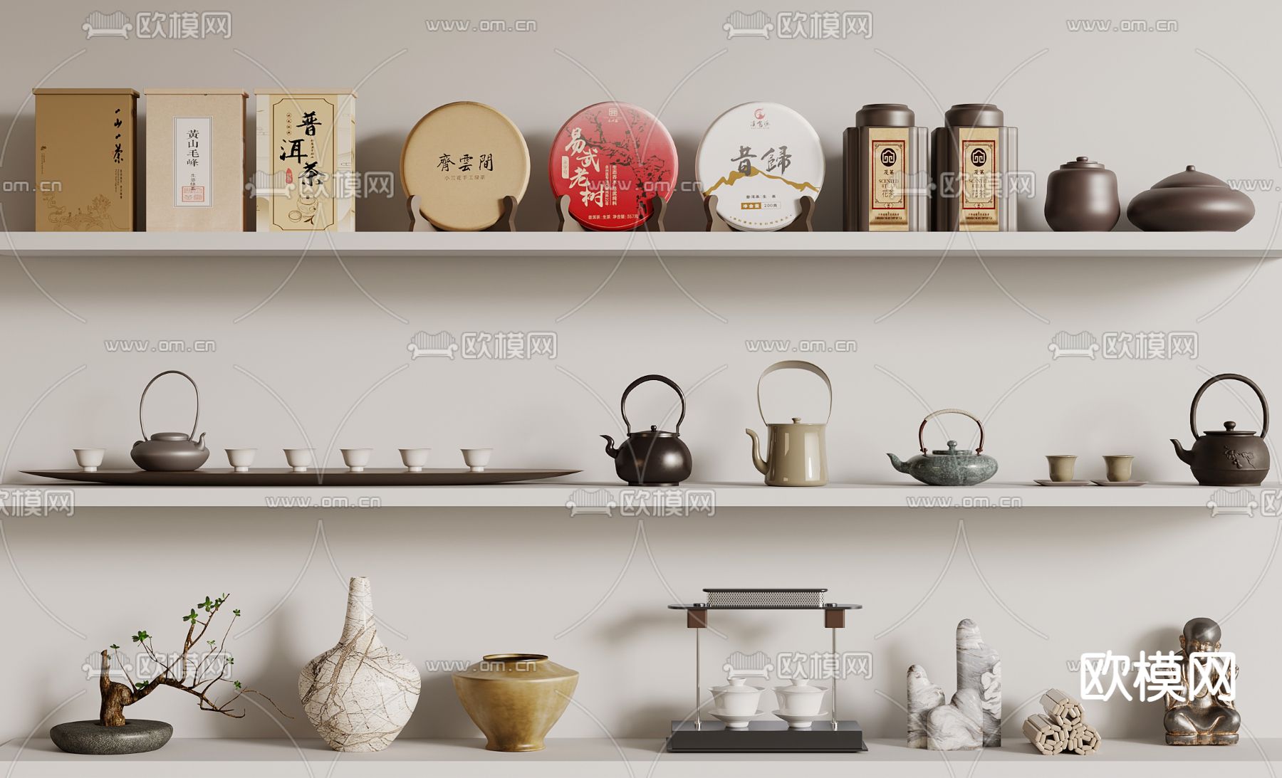 新中式茶具摆件 茶壶 烧水壶su模型下载（渲染图1）