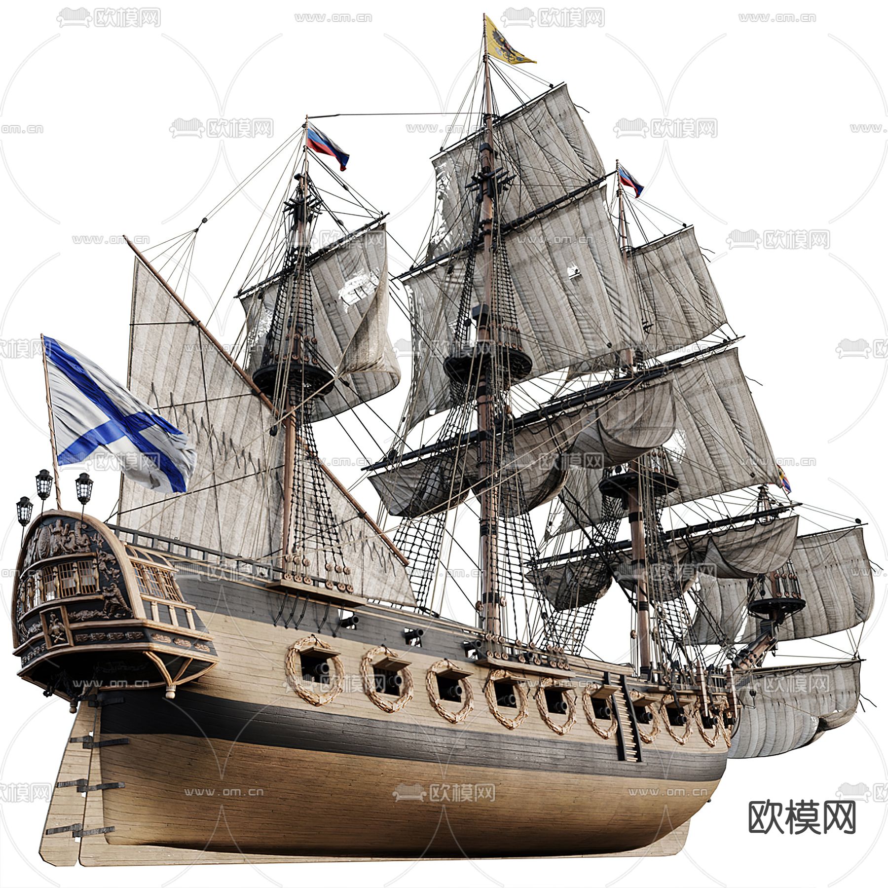航海帆船 战船 海盗船3d模型下载（渲染图2）