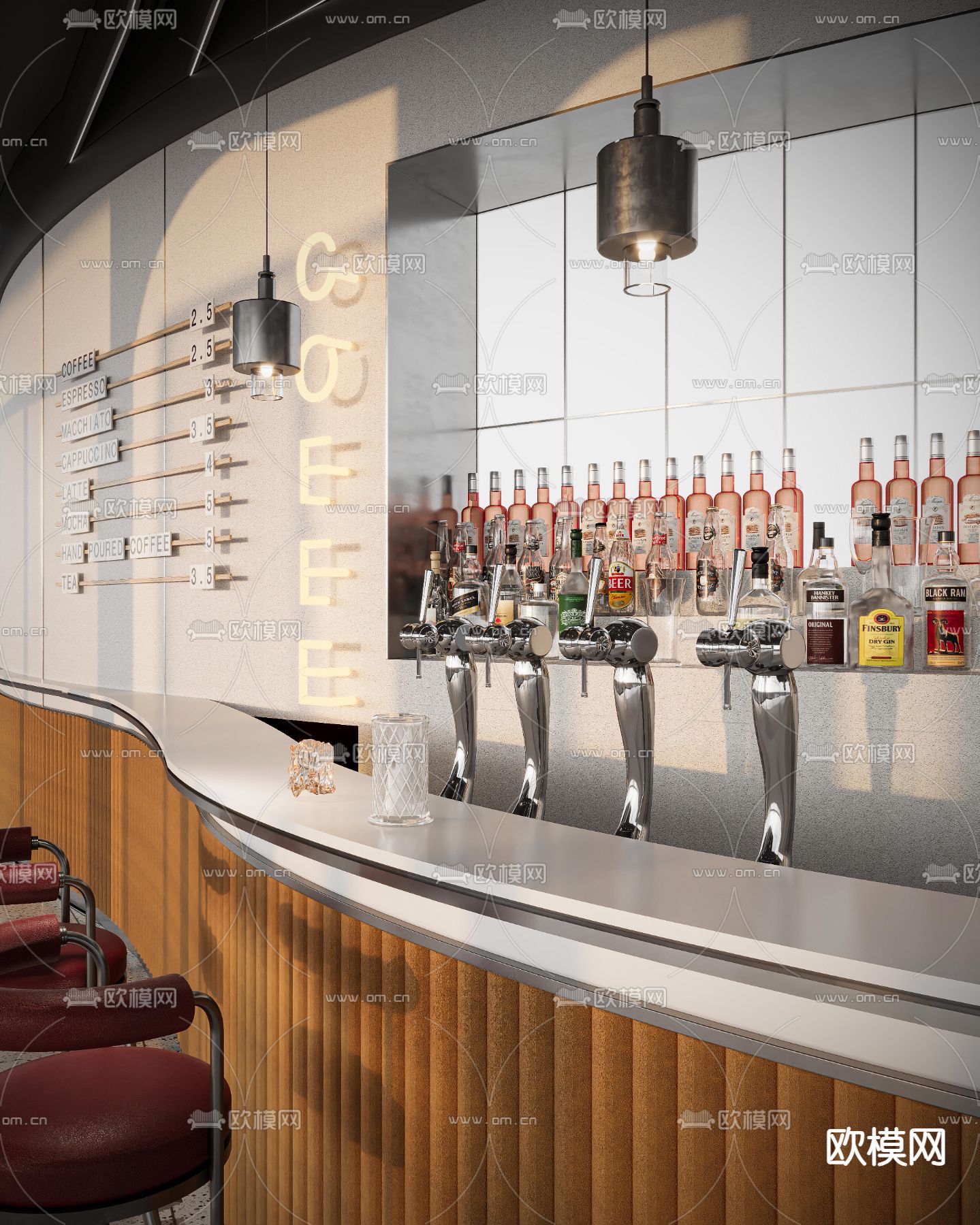 酒吧 吧台 清吧3d模型下载（渲染图2）