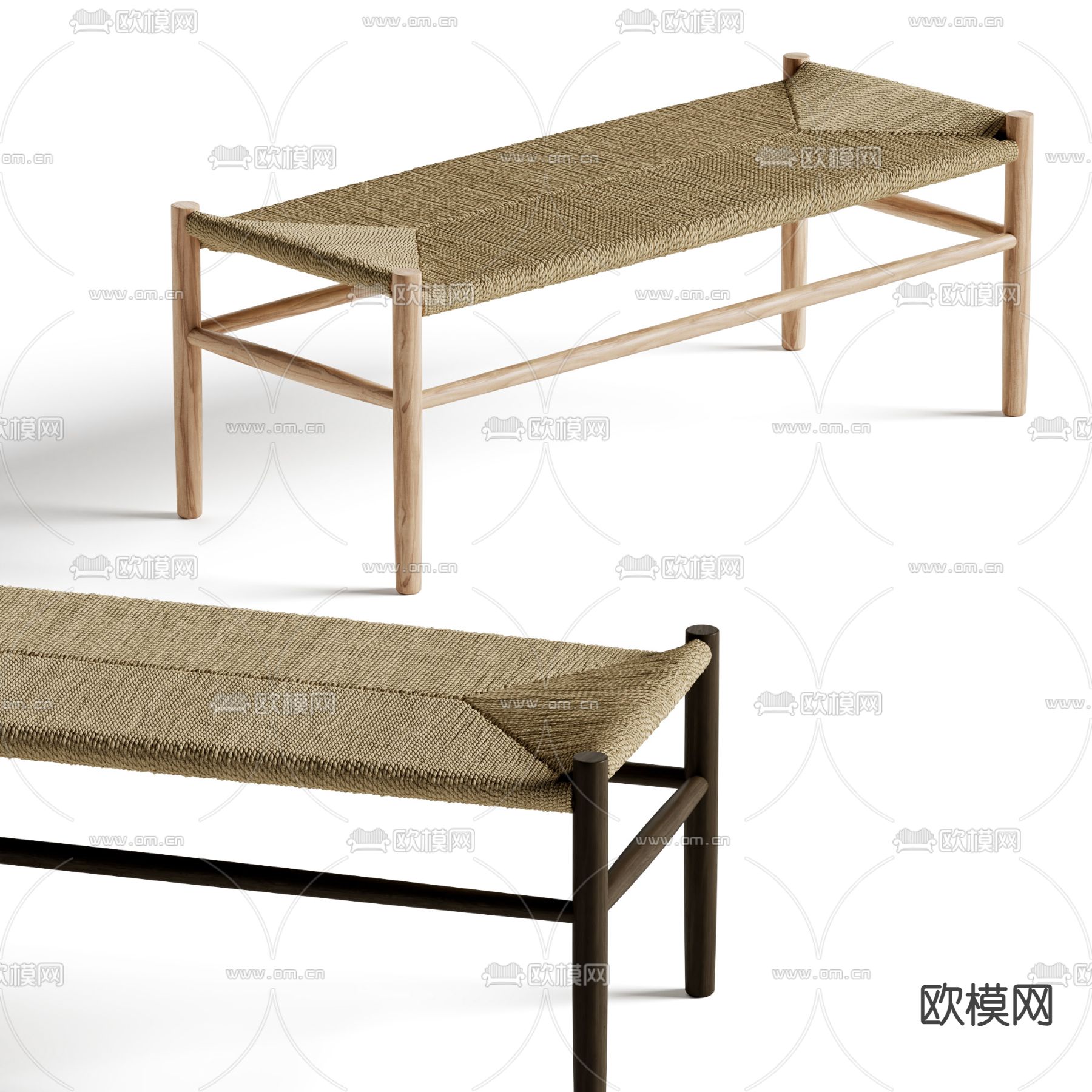 日式绳编长凳su模型下载（渲染图1）