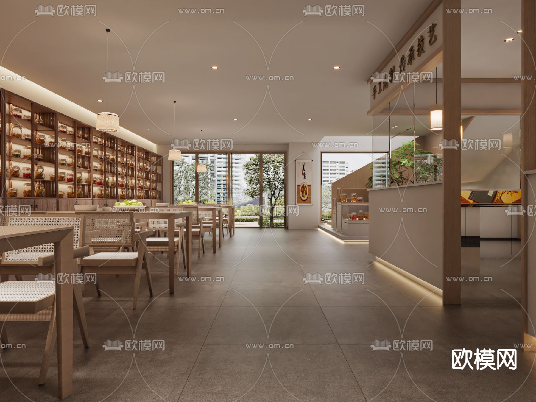 素食餐厅 药膳3d模型下载（渲染图2）