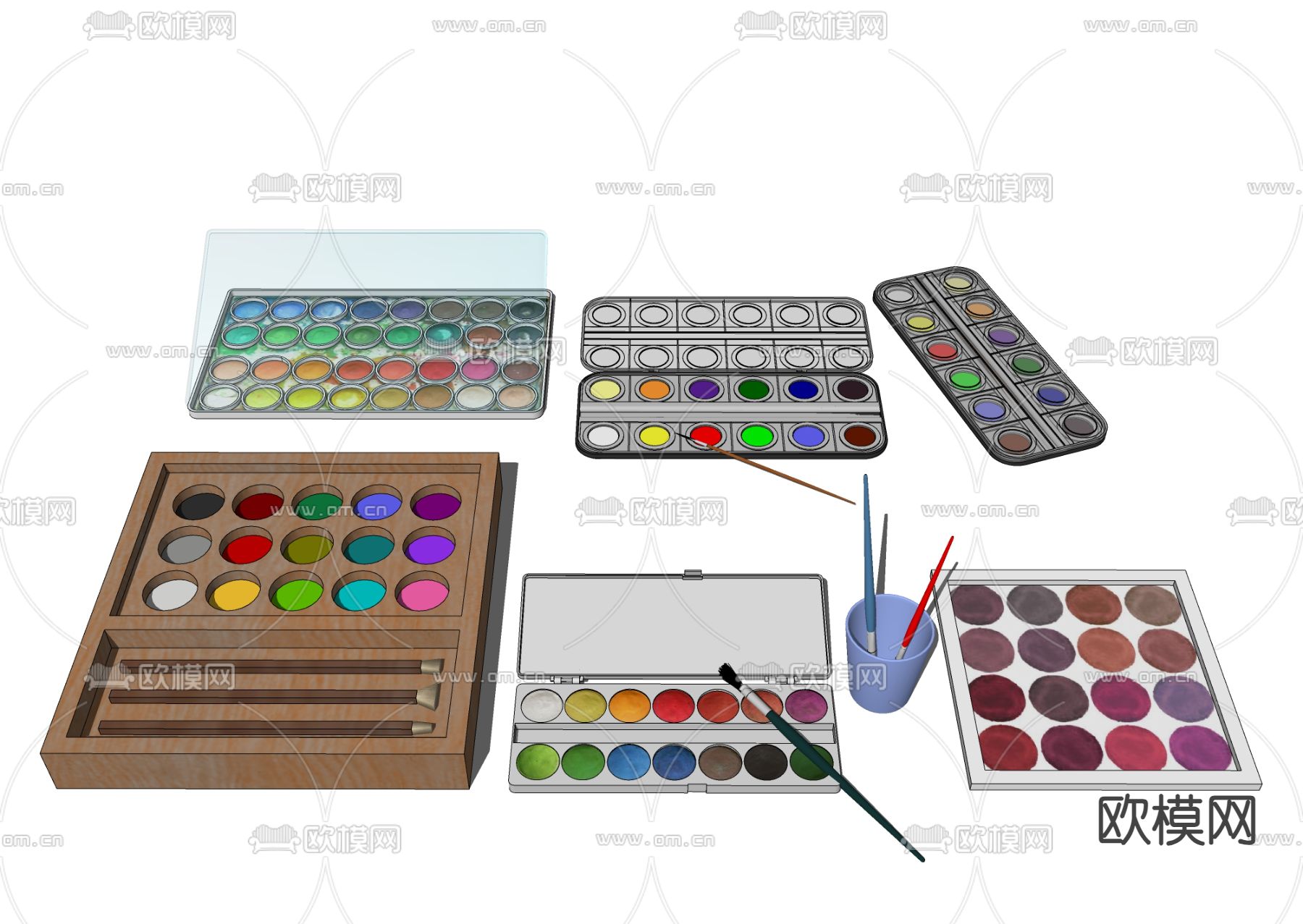 水粉颜料 丙烯彩笔su模型下载（渲染图1）