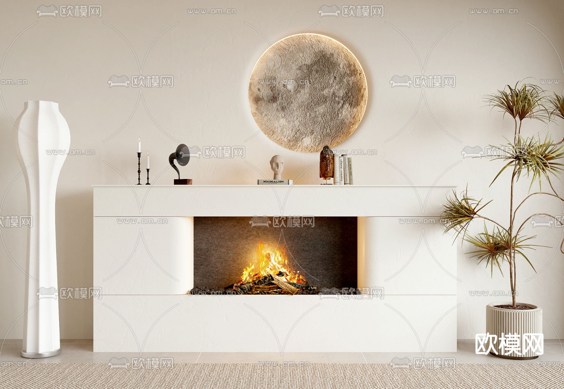 奶油风壁炉3d模型下载