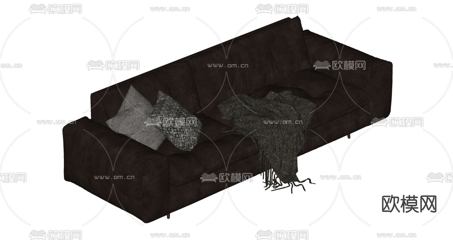 中古风多人沙发su模型下载（渲染图2）