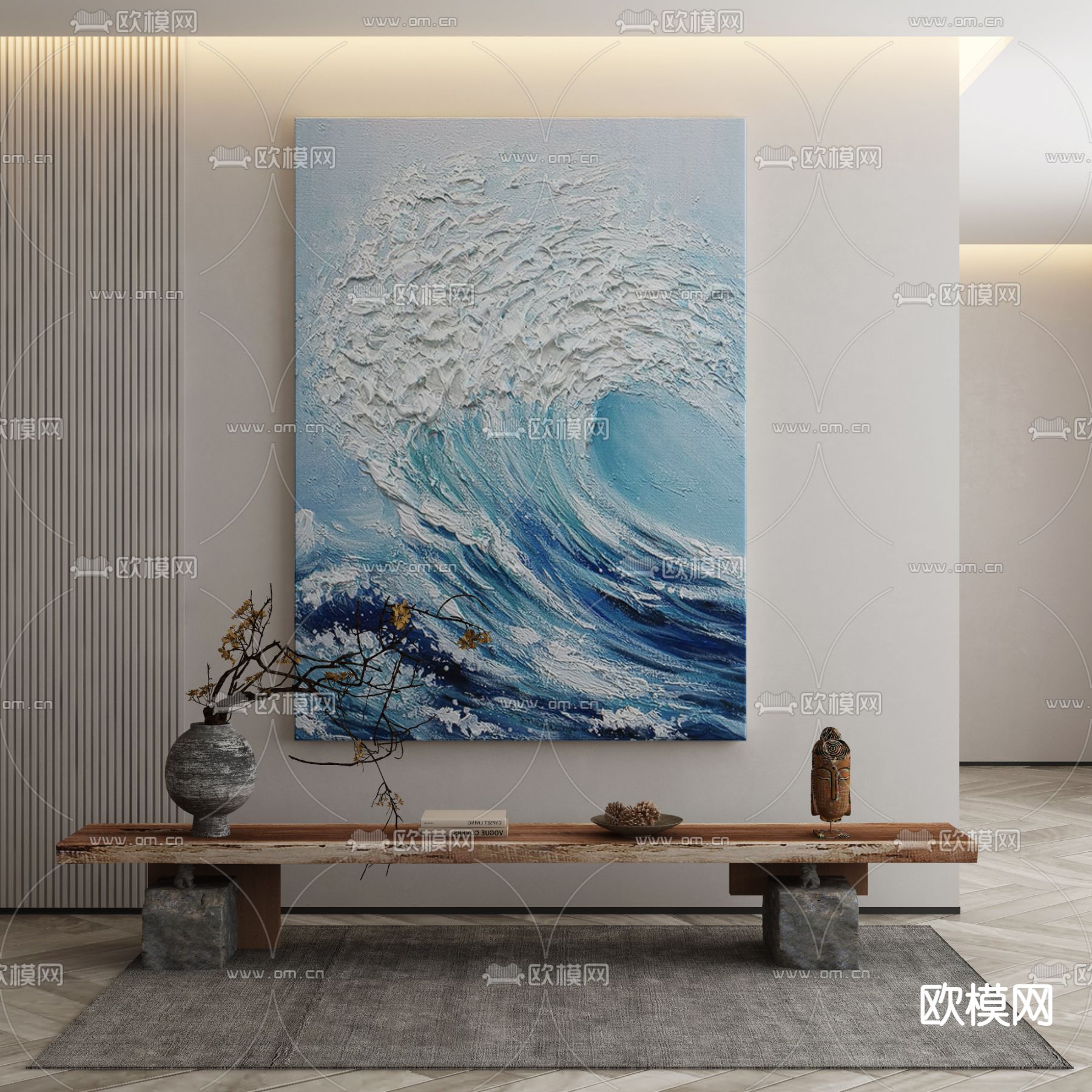 侘寂画 装饰画 肌理画 海浪画3d模型