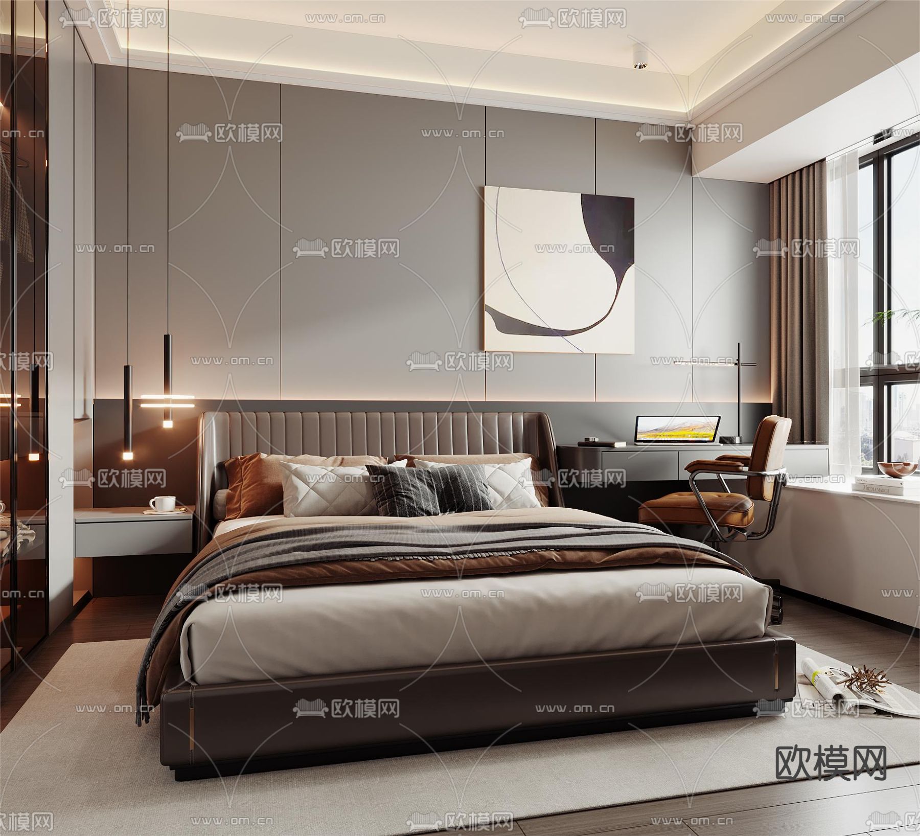 现代卧室 主人房3d模型下载（渲染图2）