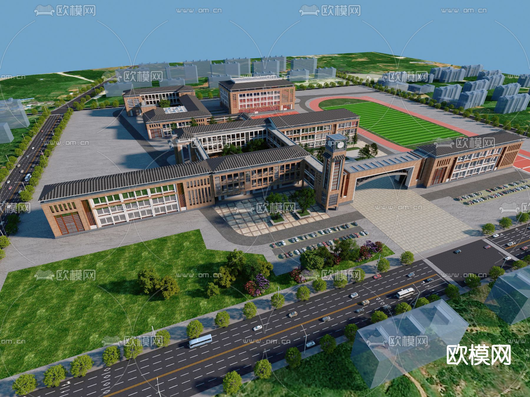 学校鸟瞰3d模型下载