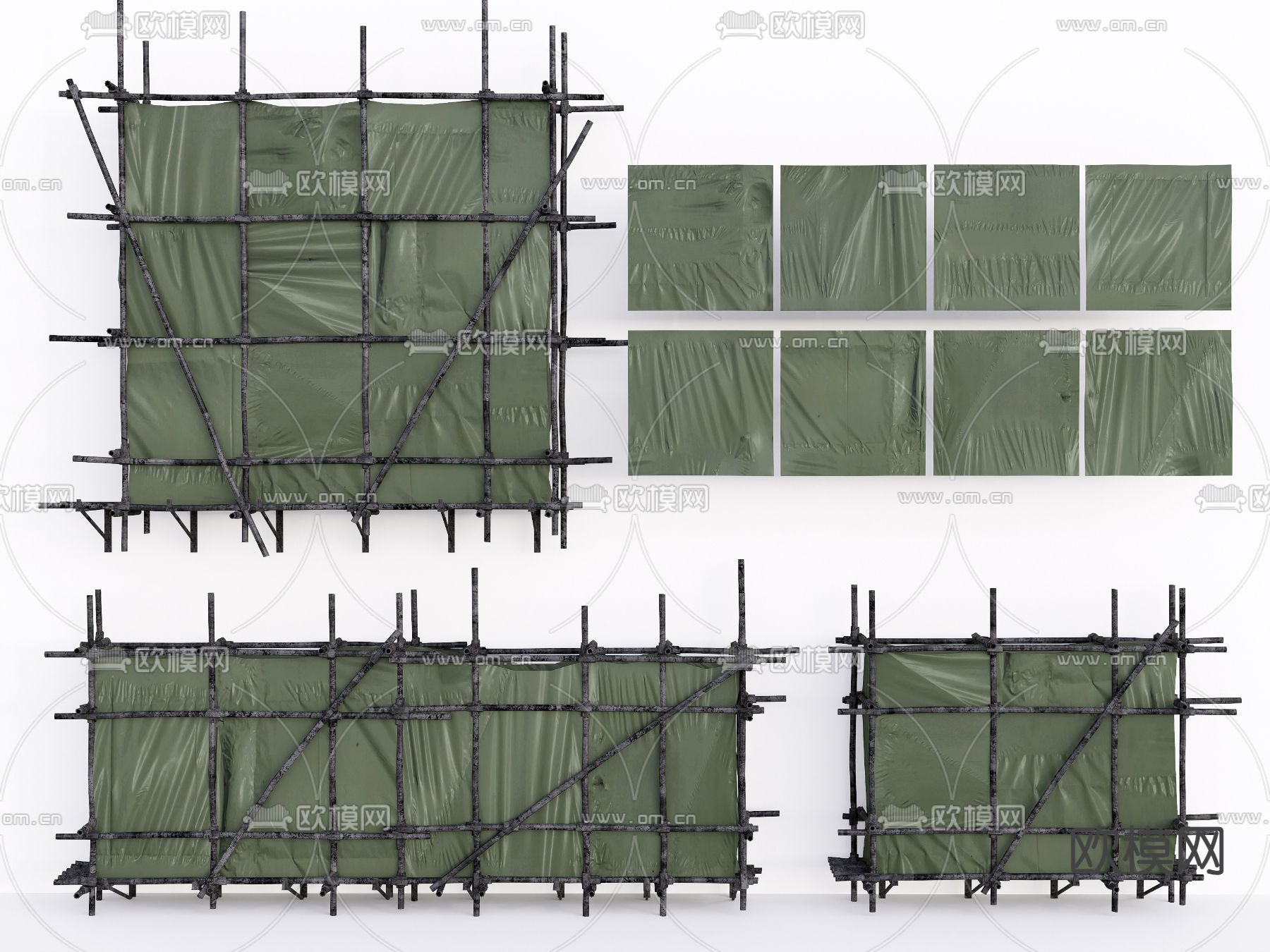 建筑棚架 施工围挡 遮丑布su模型