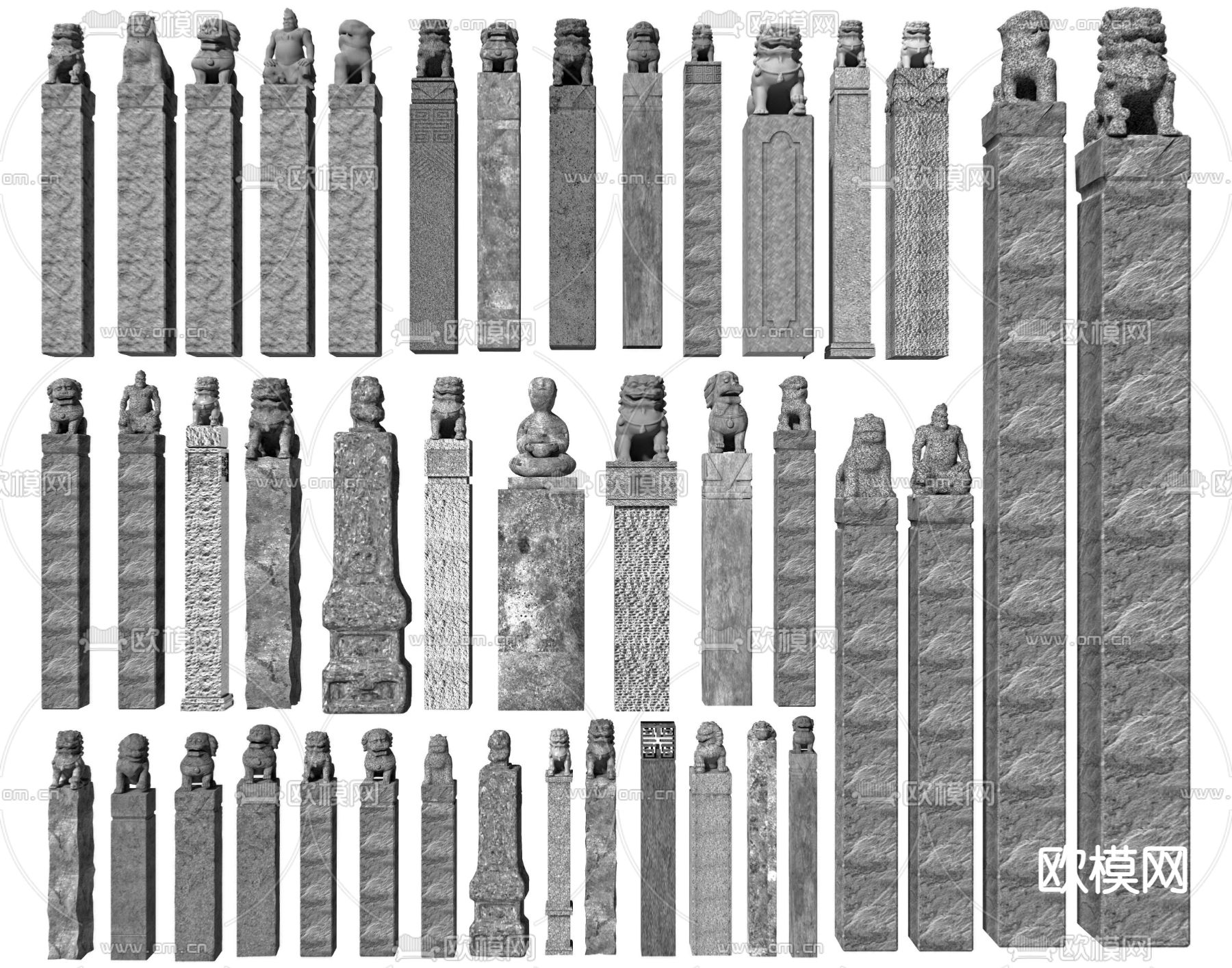 中式柱子 拴马柱 拴马桩 石柱 石墩3d模型下载