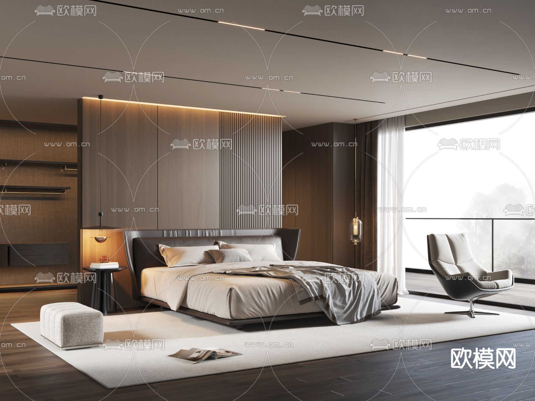 Minotti 双人床 卧室3d模型下载（渲染图1）