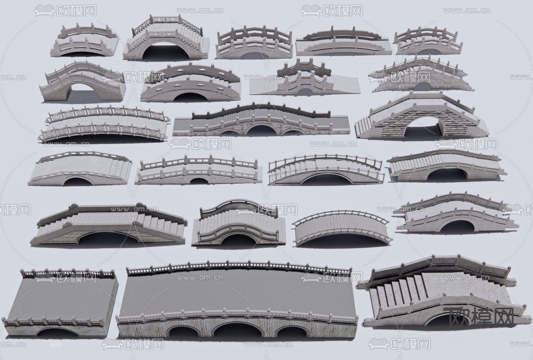 中式石桥 石拱桥 古木桥 小桥3d模型下载