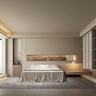  侘寂风酒店客房su模型 