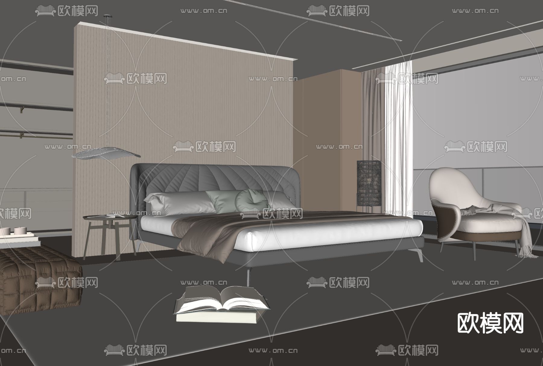 Minotti 双人床su模型下载_ID14343989_sketchup模型下载-欧模网