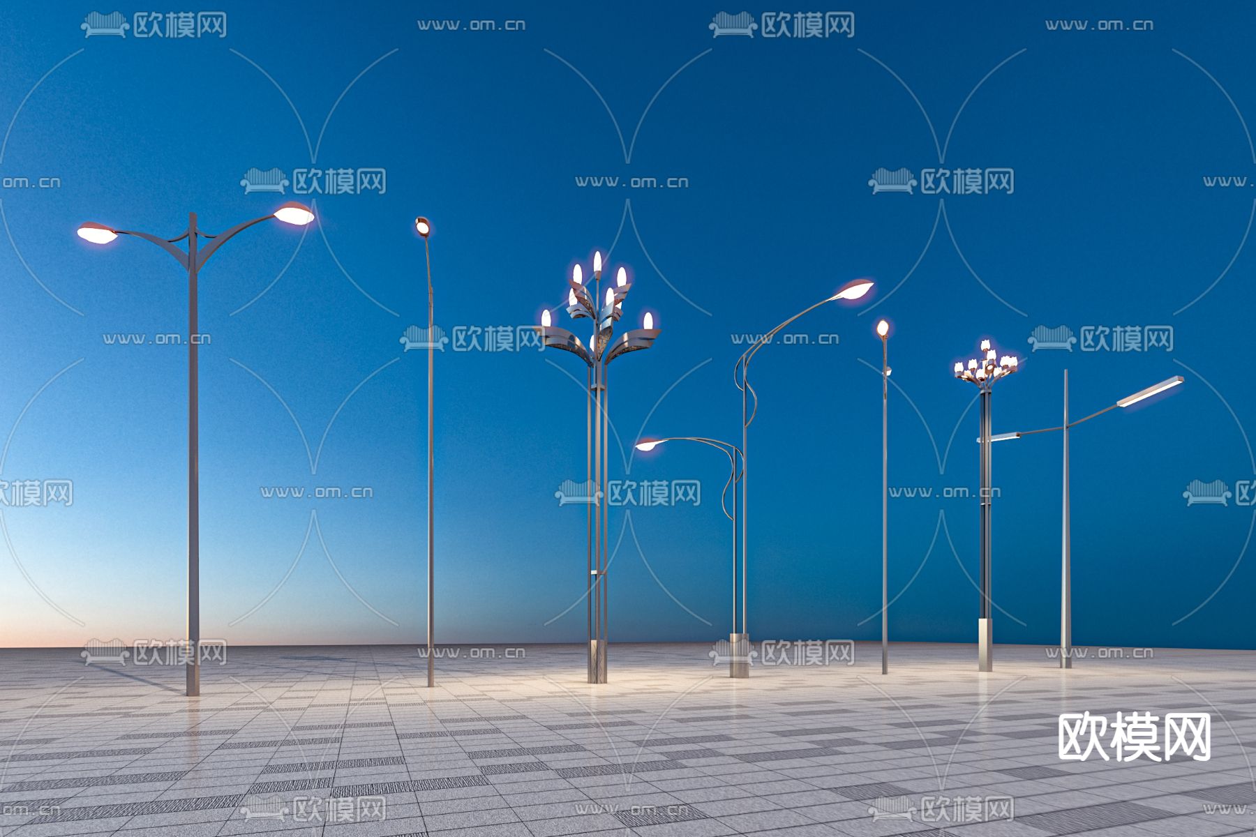 路灯 高杆灯 户外灯3d模型下载（渲染图2）