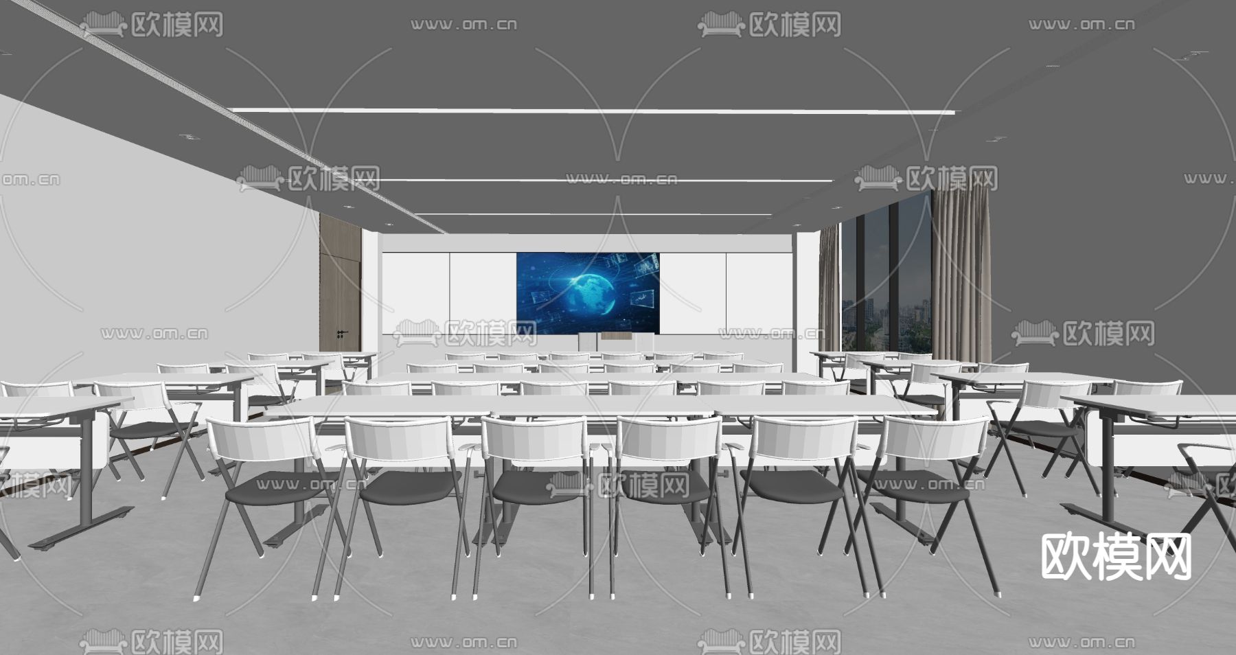 现代培训教室su模型下载（渲染图2）