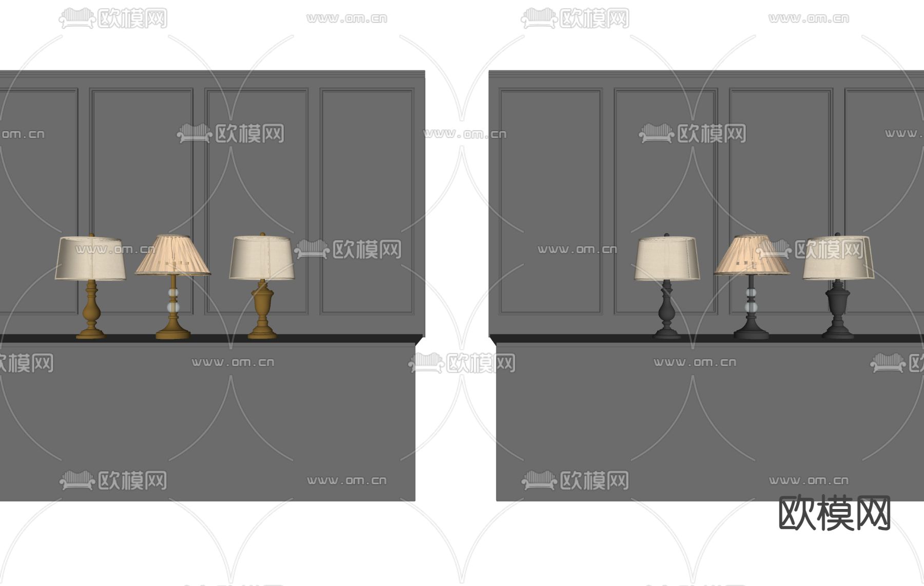 美式台灯su模型下载（渲染图2）