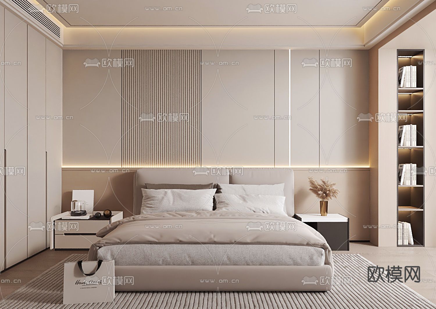 现代双人床3d模型下载