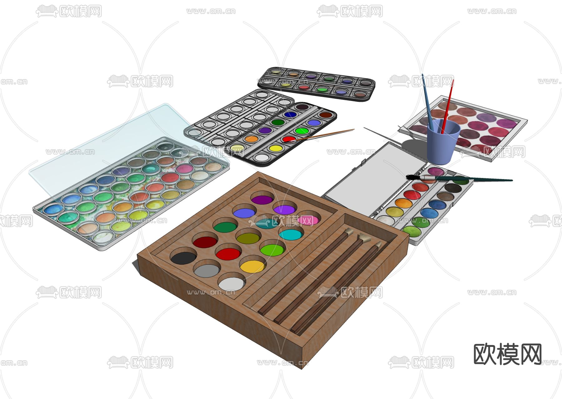 水粉颜料 丙烯彩笔su模型下载（渲染图2）