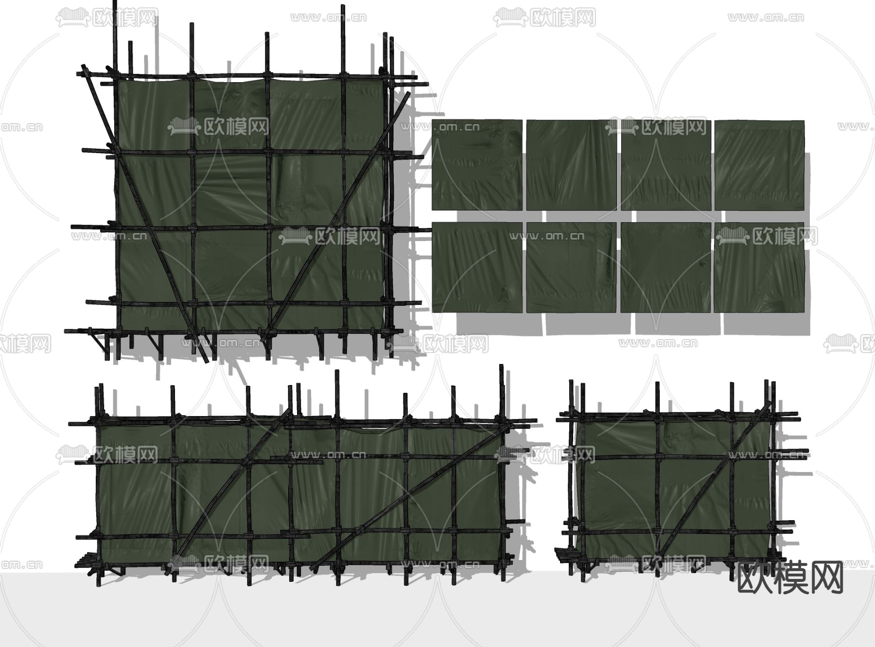 建筑棚架 施工围挡 遮丑布su模型
