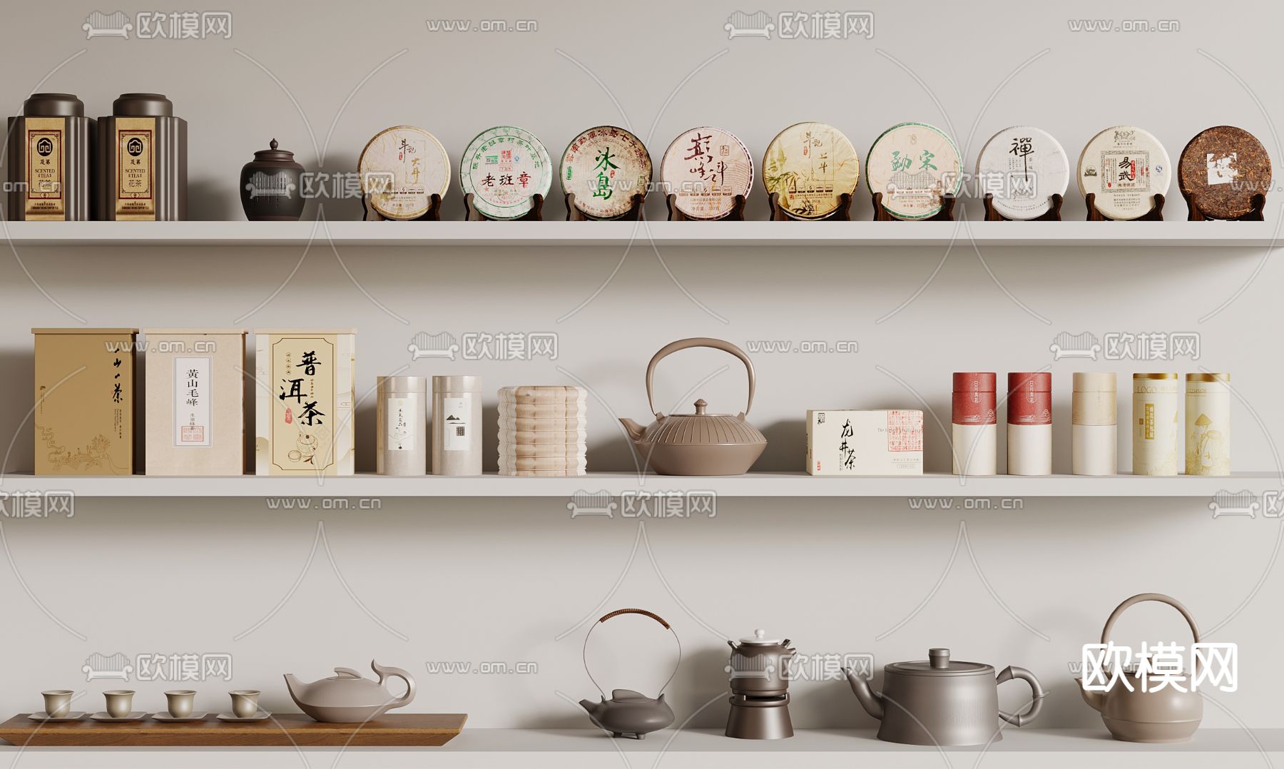 新中式茶具摆件 茶壶 烧水壶su模型下载（渲染图1）