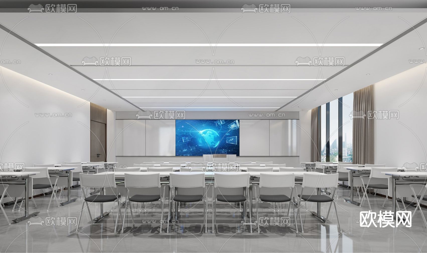 现代培训教室su模型下载（渲染图1）