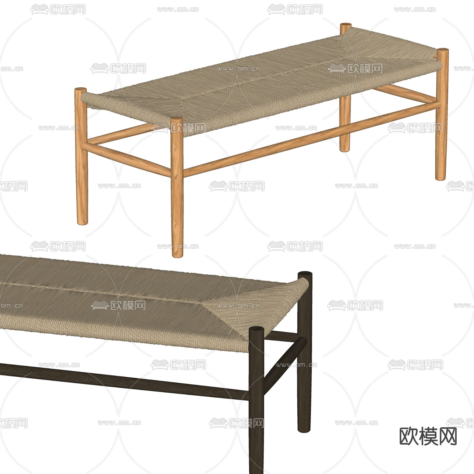 日式绳编长凳su模型下载（渲染图2）