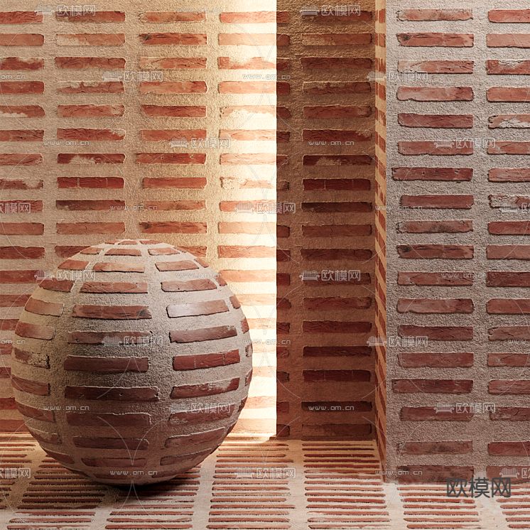 文化砖 红砖墙免费3d模型下载