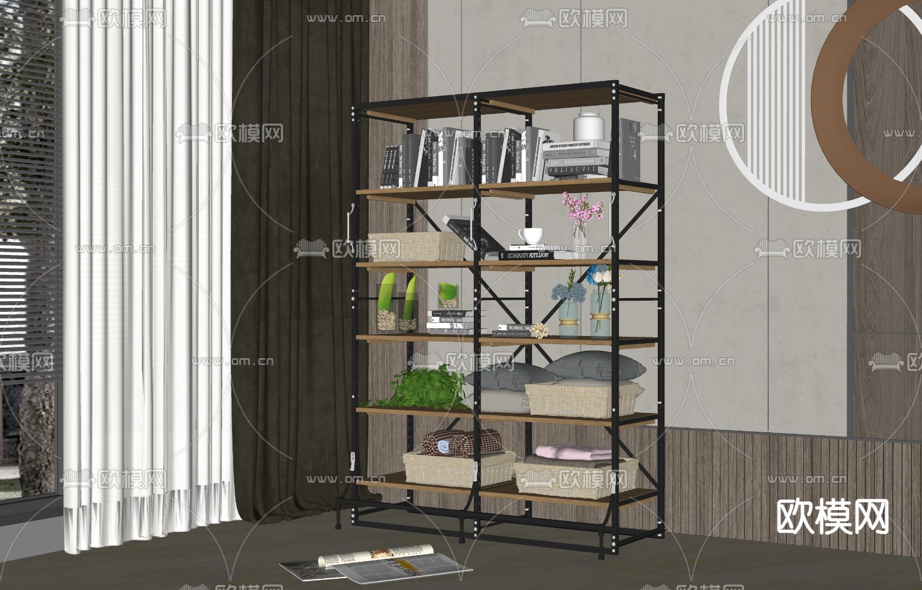 工业风置物架su模型下载（渲染图2）