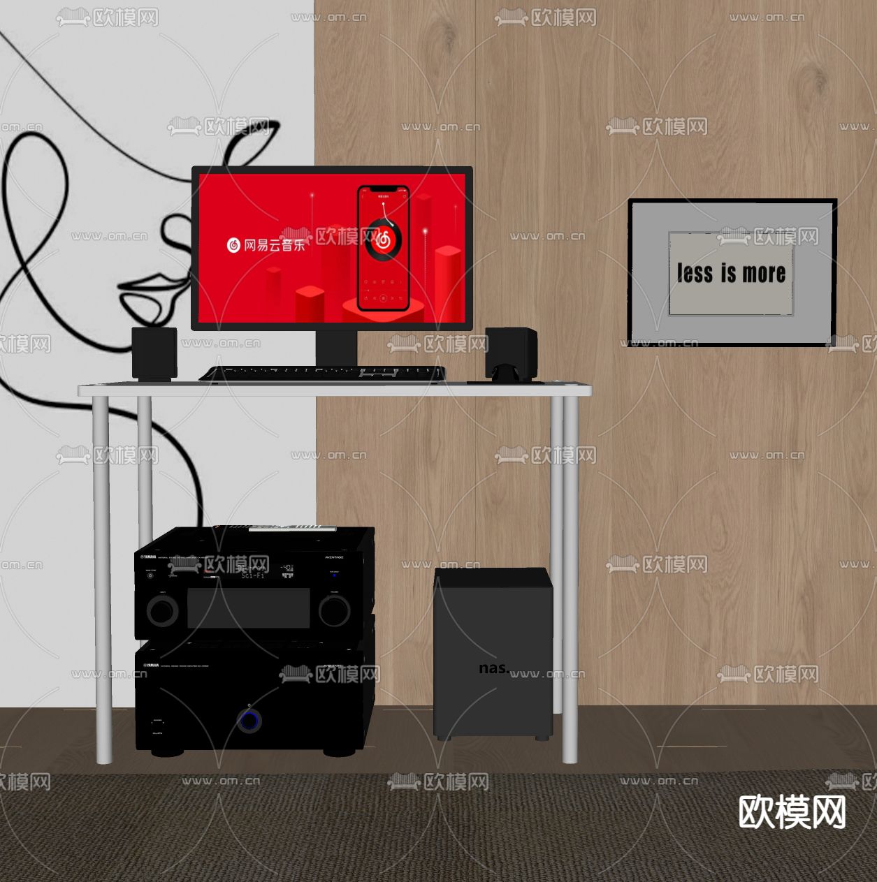 现代电脑音响 键盘鼠标su模型下载（渲染图2）