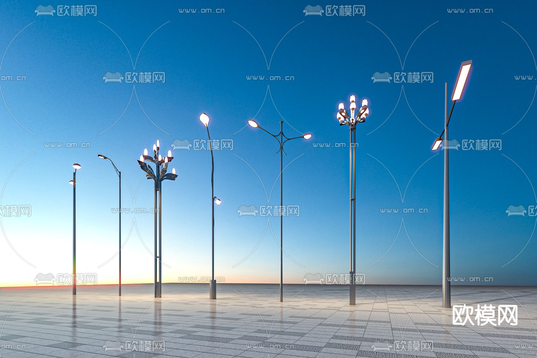 路灯 高杆灯 户外灯3d模型下载（渲染图3）
