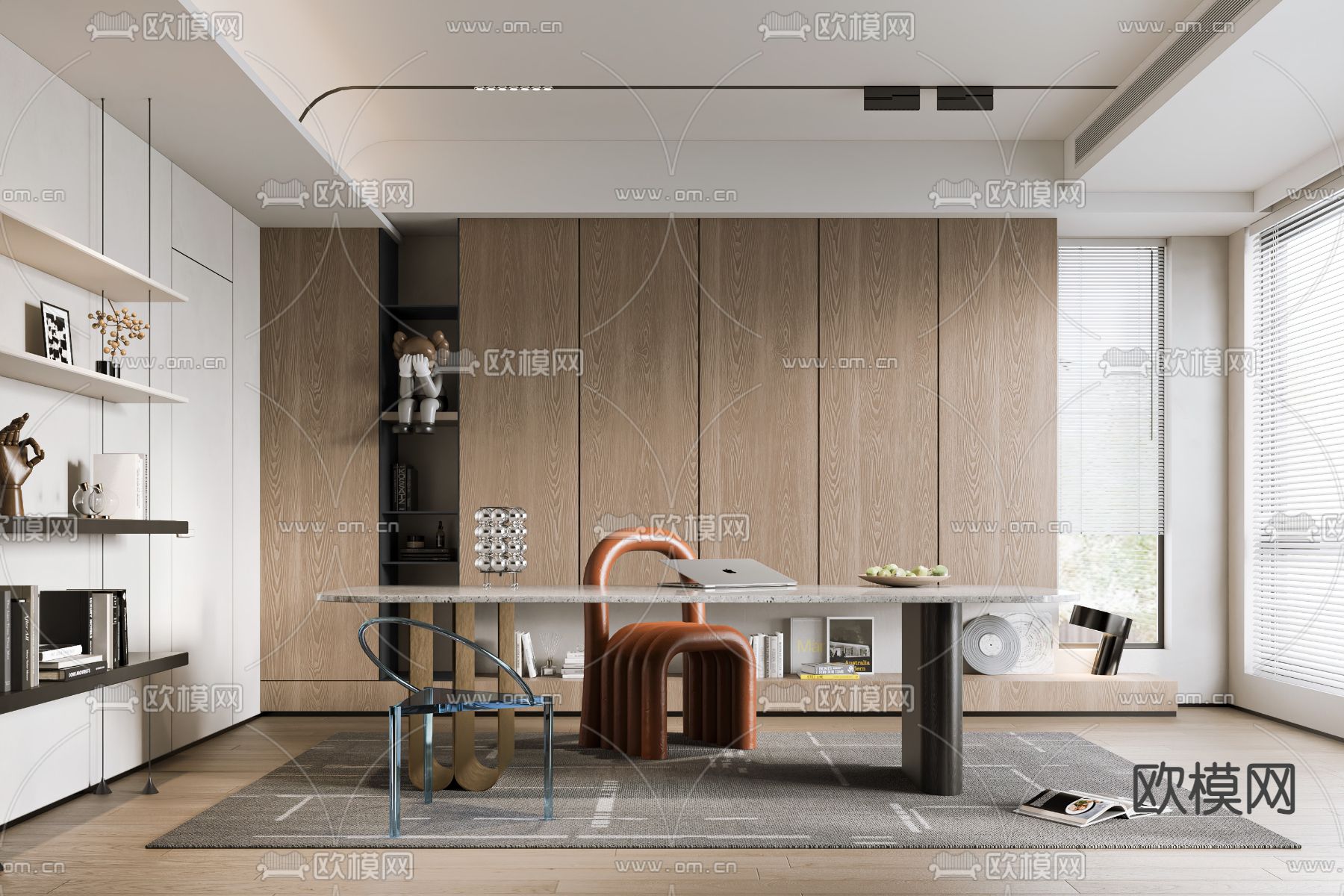 现代书房3d模型下载