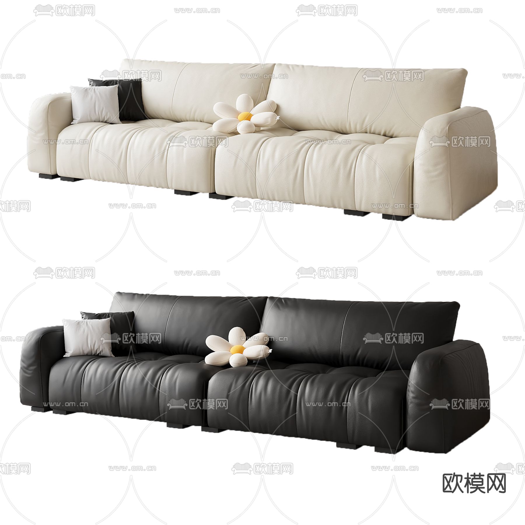 奶油风双人沙发su模型下载（渲染图1）