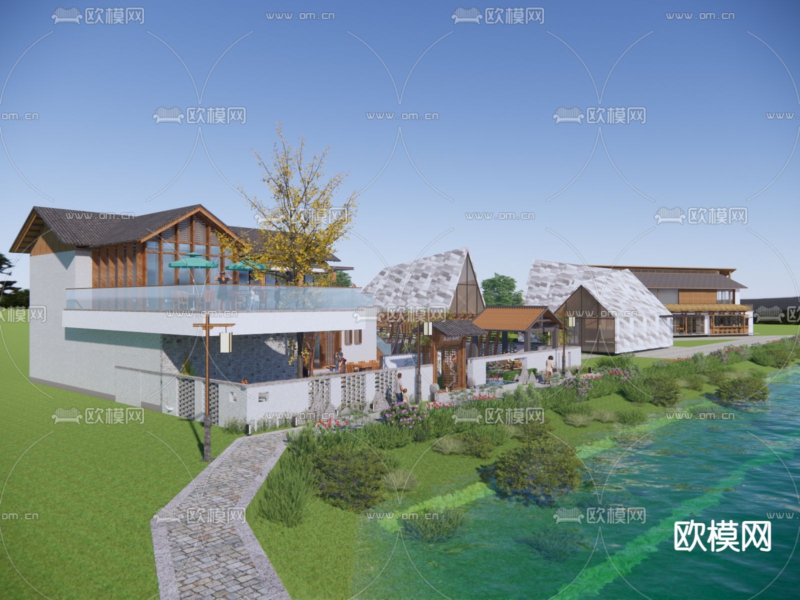 民宿建筑su模型下载（渲染图1）