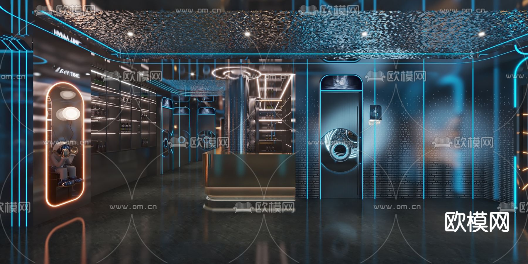 现代KTV门厅 通道su模型下载（渲染图1）