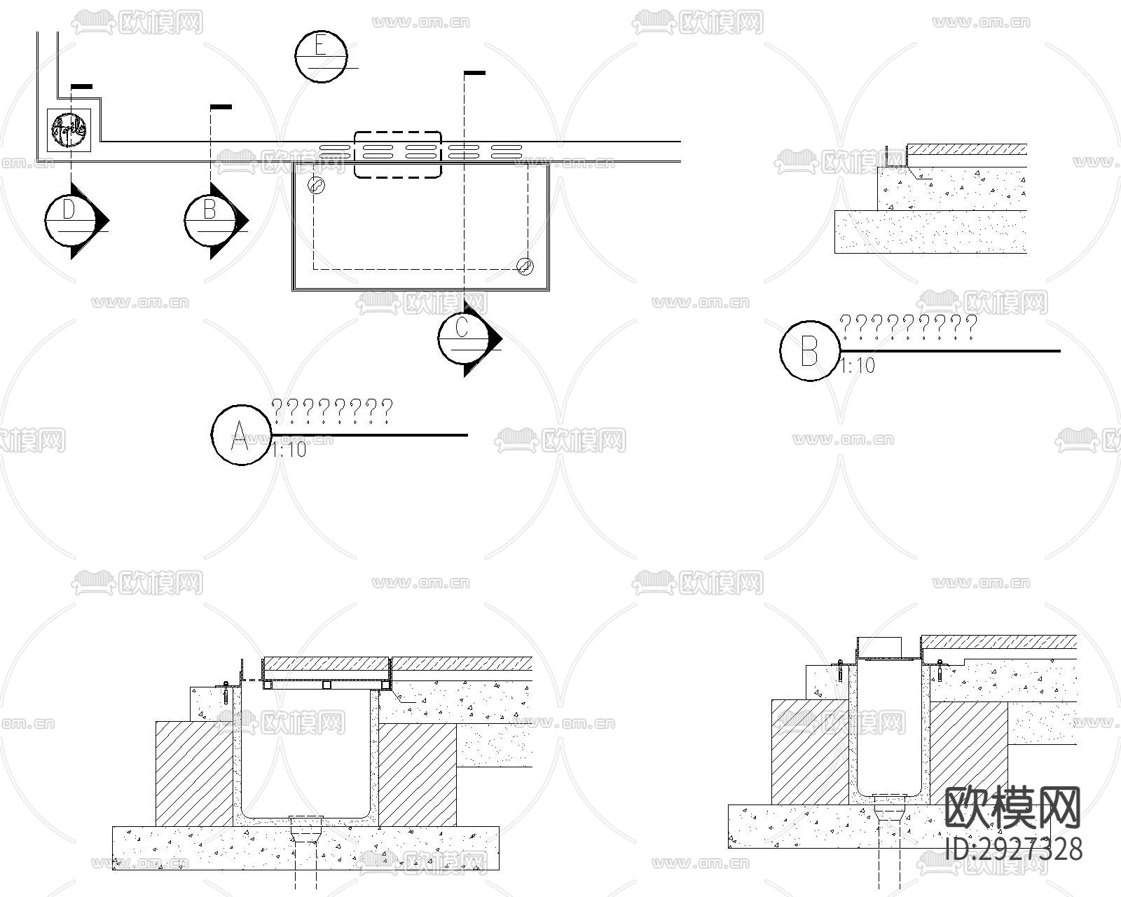 截水沟 泄水孔 明沟 排水沟 雨水口CAD施工图下载（渲染图9）