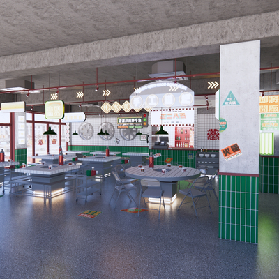  工业风火锅店su模型 