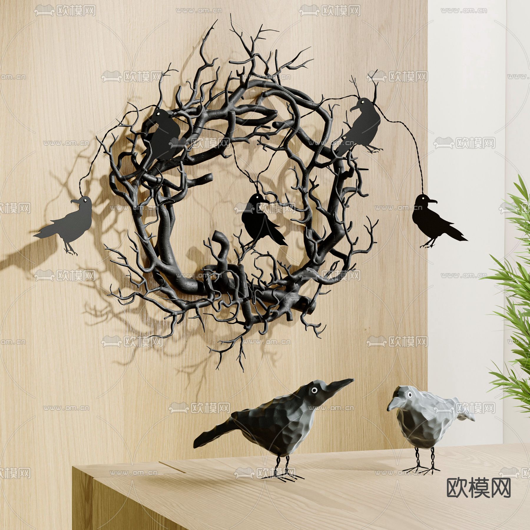墙饰 挂件 树枝树干su模型下载（渲染图1）