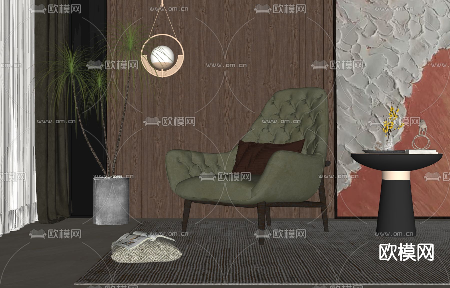 简欧休闲椅su模型下载（渲染图2）