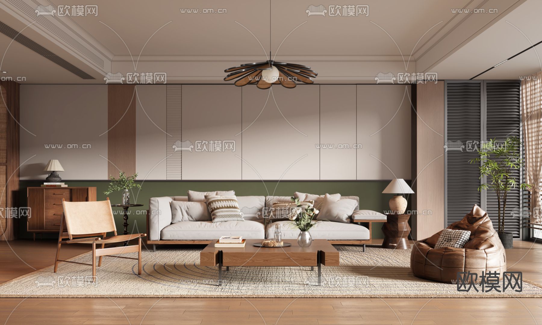 东南亚南洋风客厅3d模型下载（渲染图1）