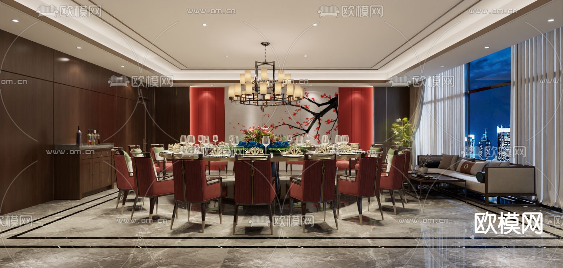 中餐厅包厢 包房免费3d模型下载（渲染图2）