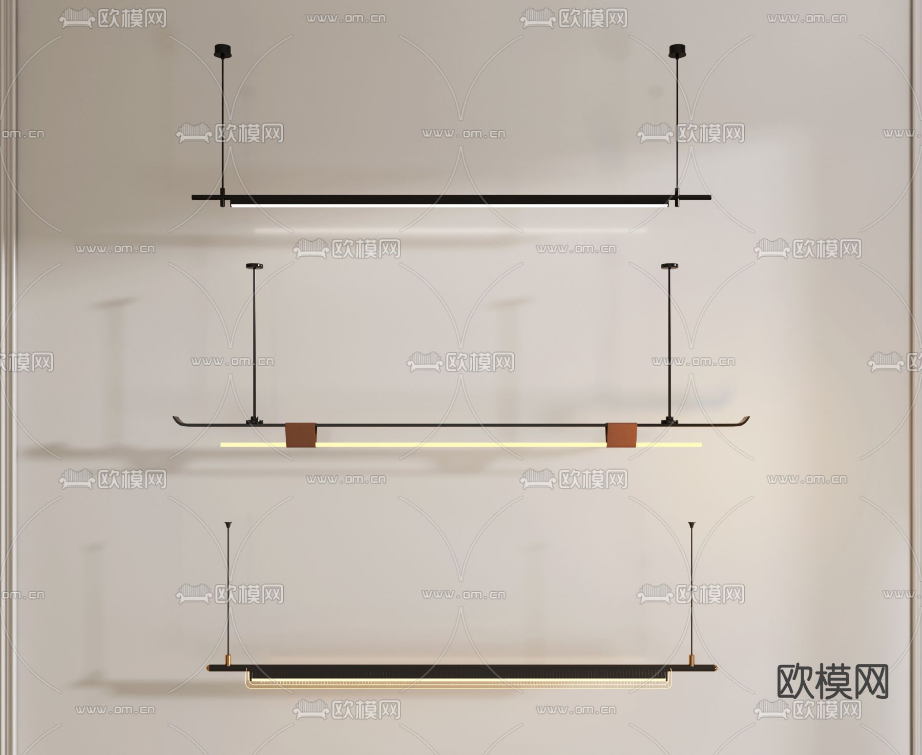 办公吊灯 长条吊灯3d模型下载