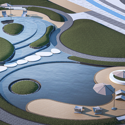  现代温泉池 汤池 游泳池su模型 