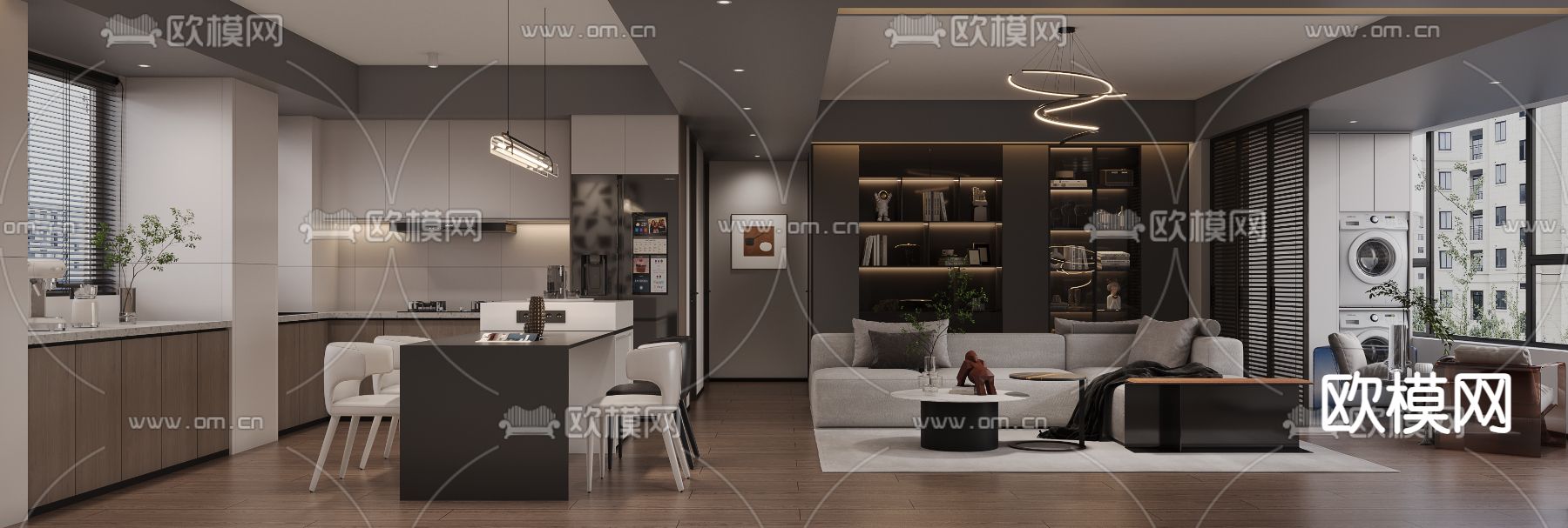 道亨效果图设计丨现代客餐厅免费3d模型下载_ID14339395_3dmax免费模型-欧模网