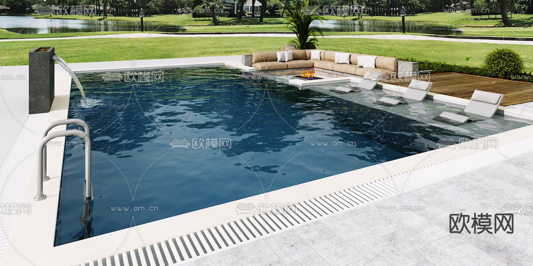 户外游泳池3d模型下载