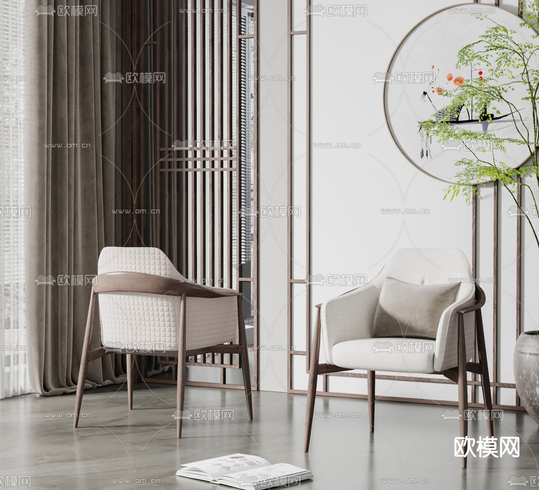 新中式餐椅su模型下载（渲染图1）