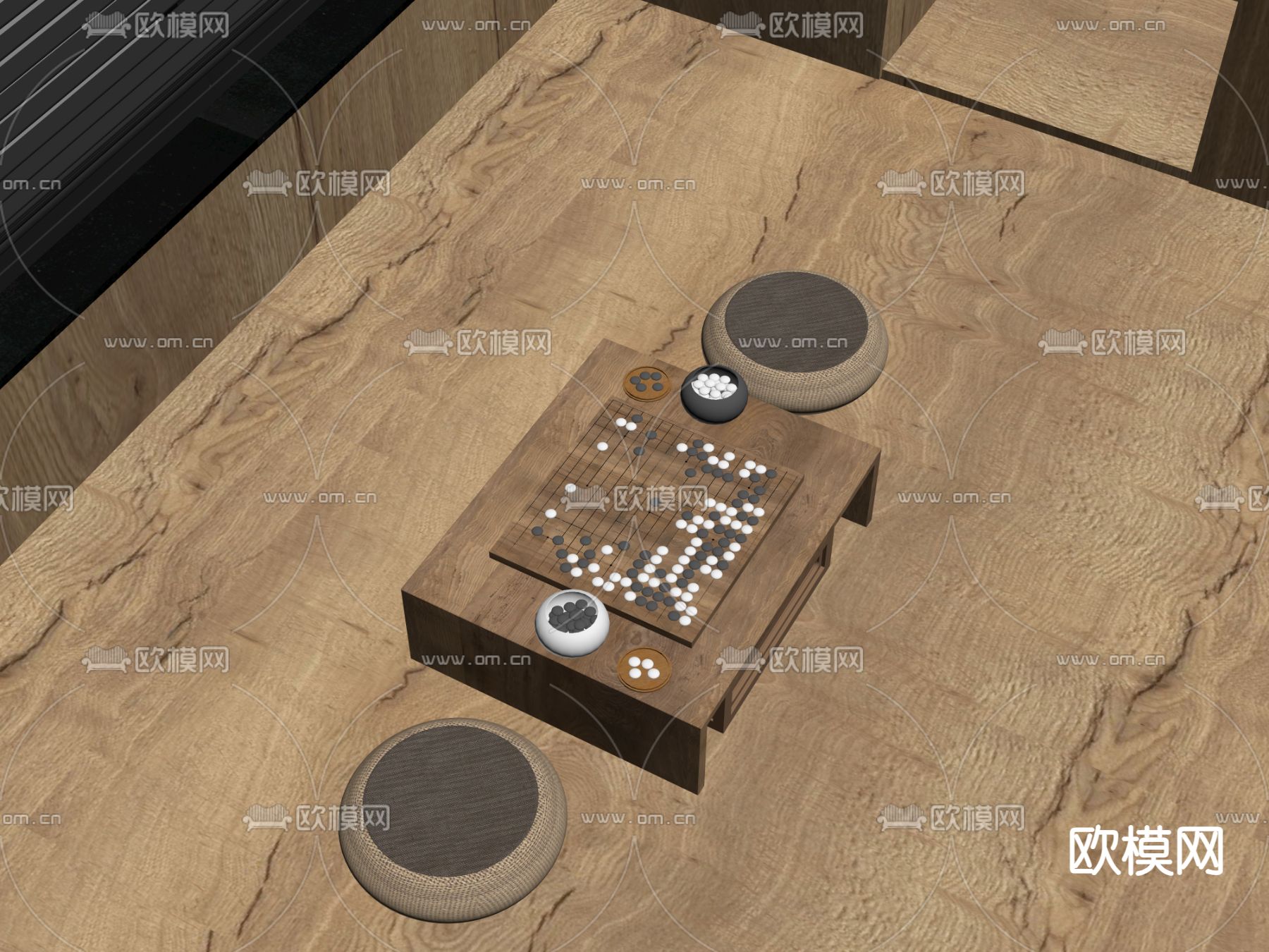 现代围棋 棋盘su模型下载（渲染图2）